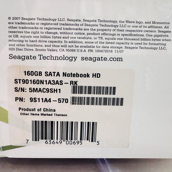 Seagate 160GB Notebook Internal 2.5" HD SATA 150 RTL Momentus ST9160821AS-RK - Picture 11 of 12